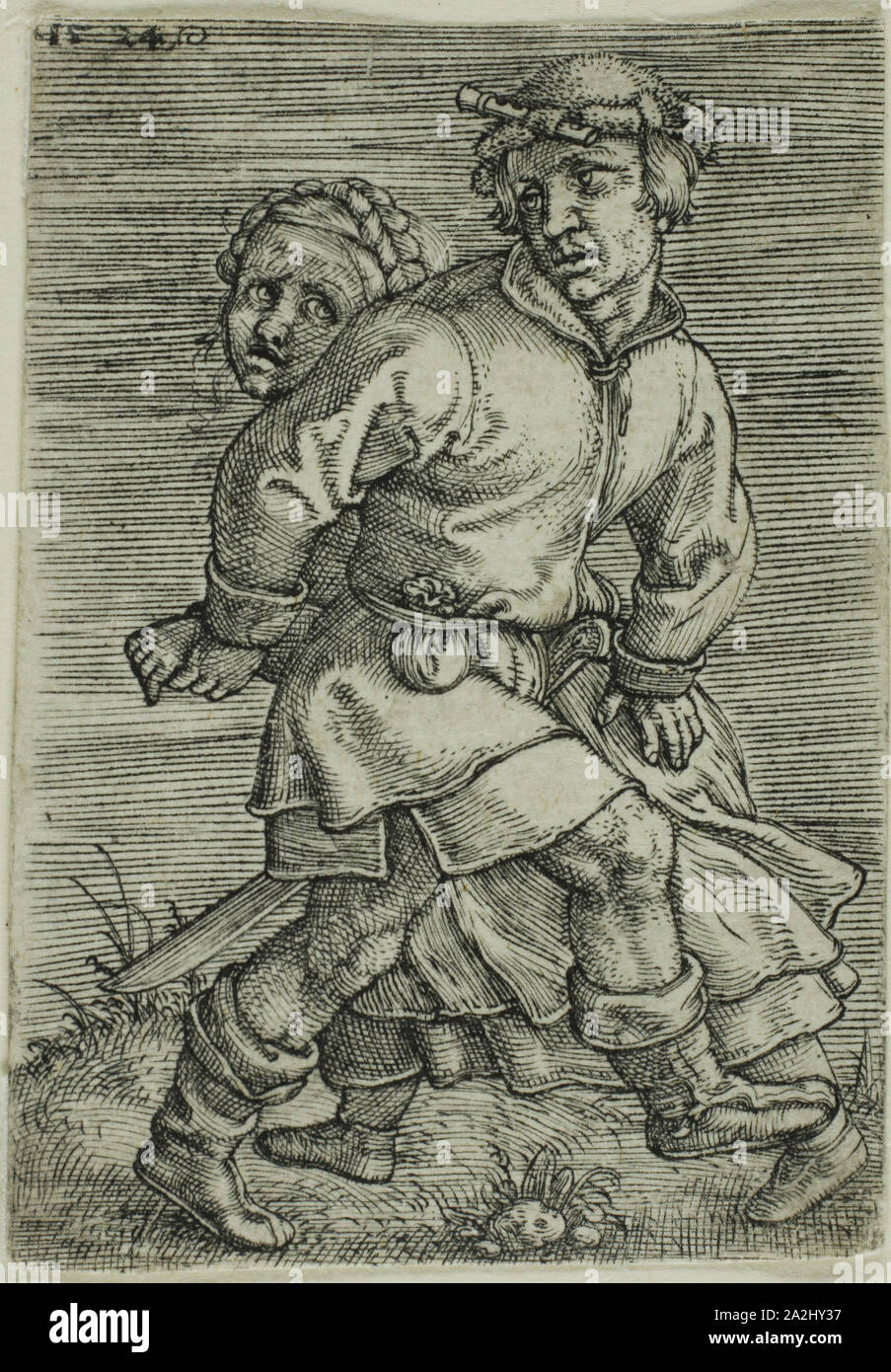 Bauernpaar Tanzen, 1524, Barthel Beham, Deutsch, 1502-1540, Deutschland, Gravur in Schwarz auf Elfenbein Papier, 56 x 39 mm (Bild/Platte/Blatt festgelegt Stockfoto