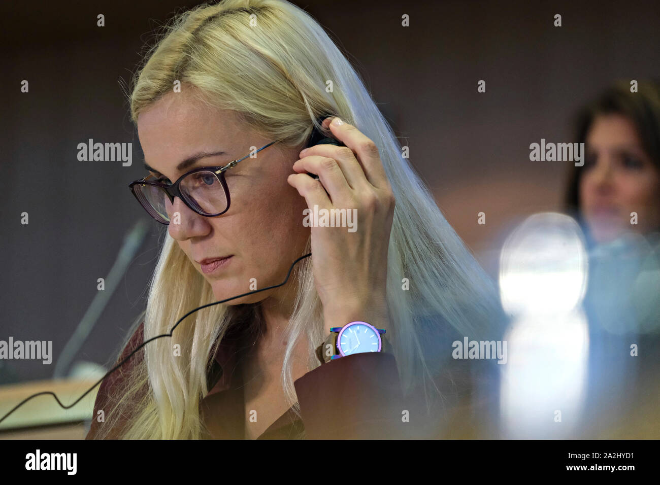 Brüssel, Belgien. 3. Okt, 2019. European Energy designierten Kommissar Kadri Simson Estlands während ihrer Anhörung im Europäischen Parlament. Credit: ALEXANDROS MICHAILIDIS/Alamy leben Nachrichten Stockfoto