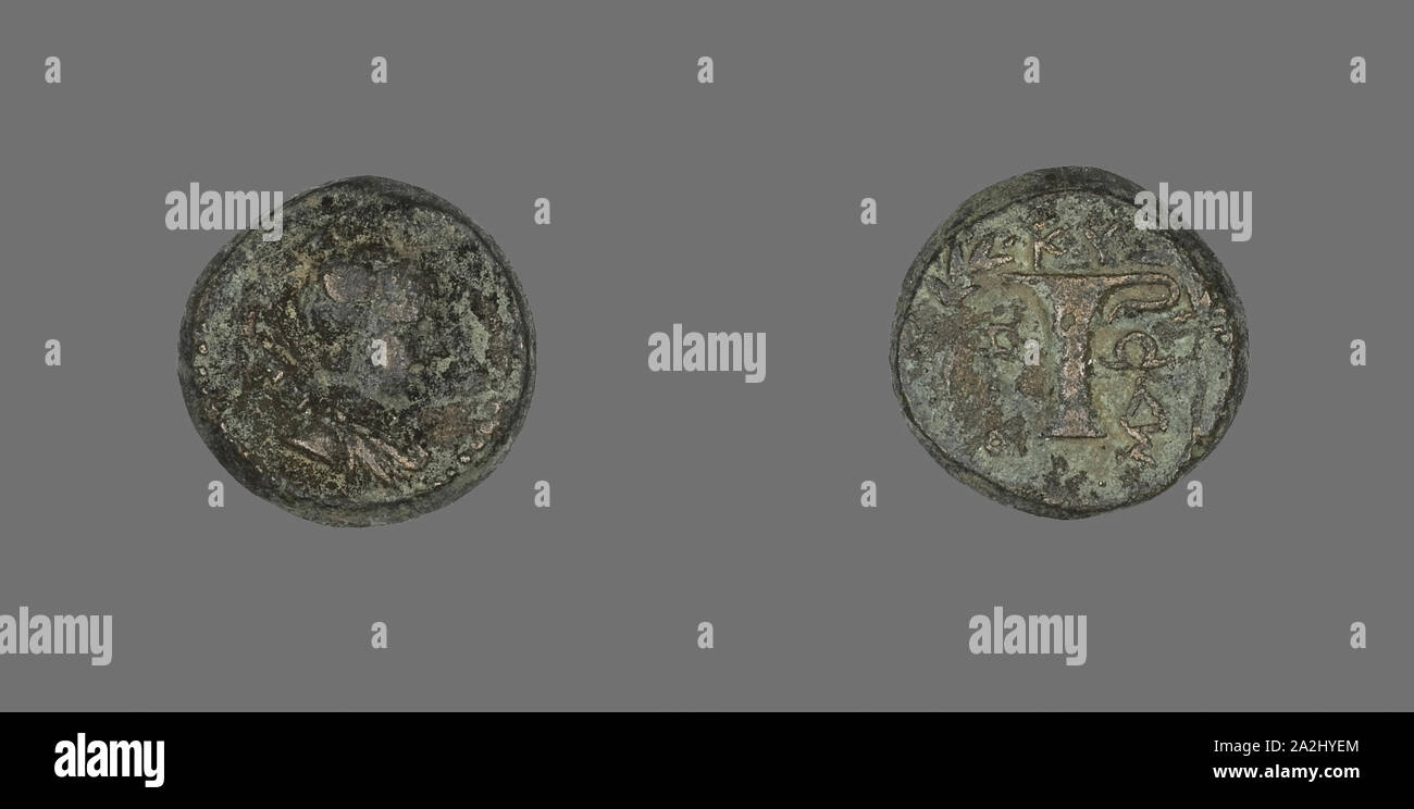 Münze mit der Darstellung der Göttin Artemis, nach 190 v. Chr., Griechischer, dem antiken Griechenland, Bronze, Diam. 1,6 cm, 5.12 g Stockfoto