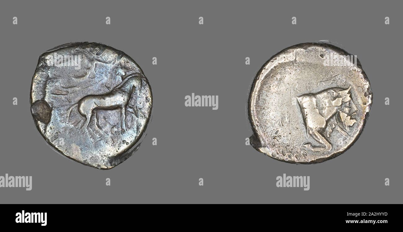 Tetradrachme (Münze), Quadriga und Wagenlenker, 460/430 v. Chr., Griechisch, Griechenland, Silber, Durchm. 2,7 cm, 16,44 g Stockfoto