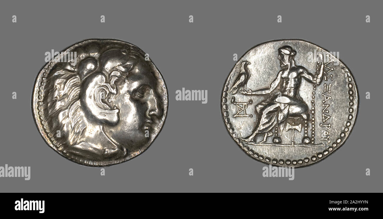 Tetradrachme (Münze), Alexander der Große, 336/323 v. Chr., griechischer, in Makedonien, Römische Reich, Silber, Durchm geprägt. 2,9 cm, 17.03 g Stockfoto