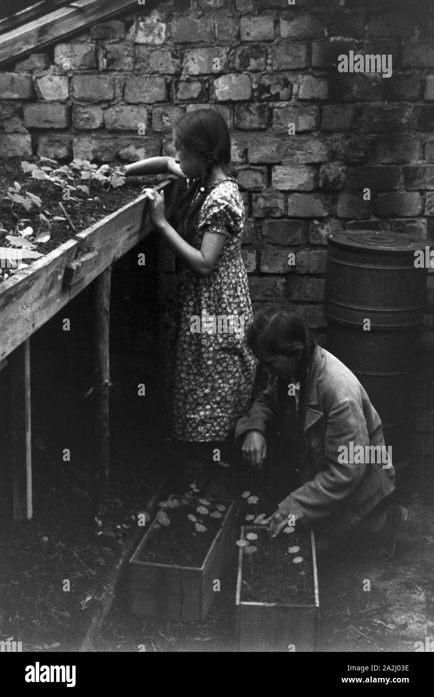 Unterricht im Freien an der von Adolf Reichwein geleiteten Landschule in Tiefensee, Deutschland 1930er Jahre. Outdoor Kategorien in der ländlichen Schule in Tiefensee von Adolf Reichwein, Deutschland 1930. Stockfoto