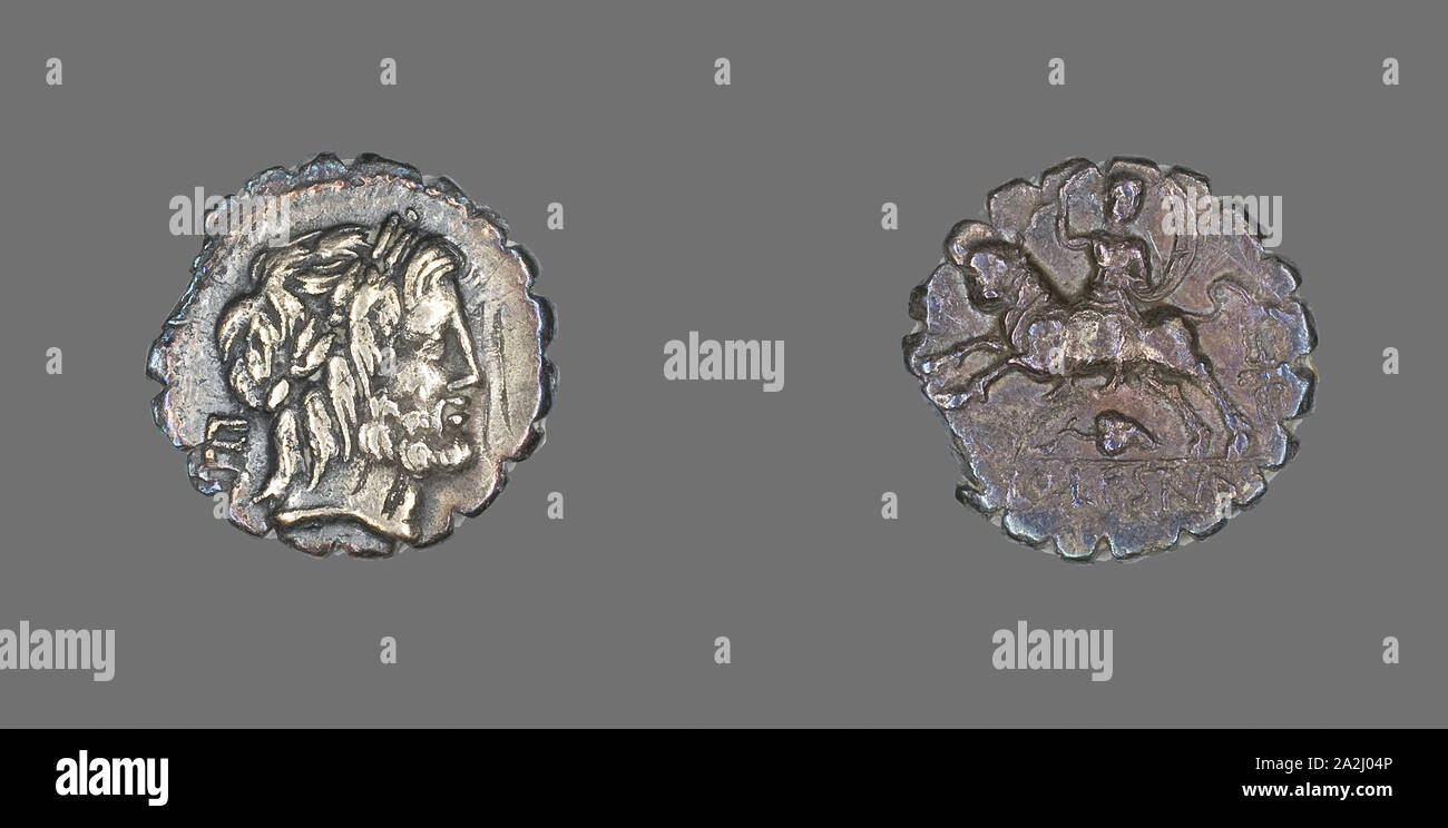 Denar Serratus (Münze), der Gott Jupiter, etwa 81 v. Chr., Römische, Römisches Reich, Silber, Durchm. 1,8 cm, 3,70 g Stockfoto