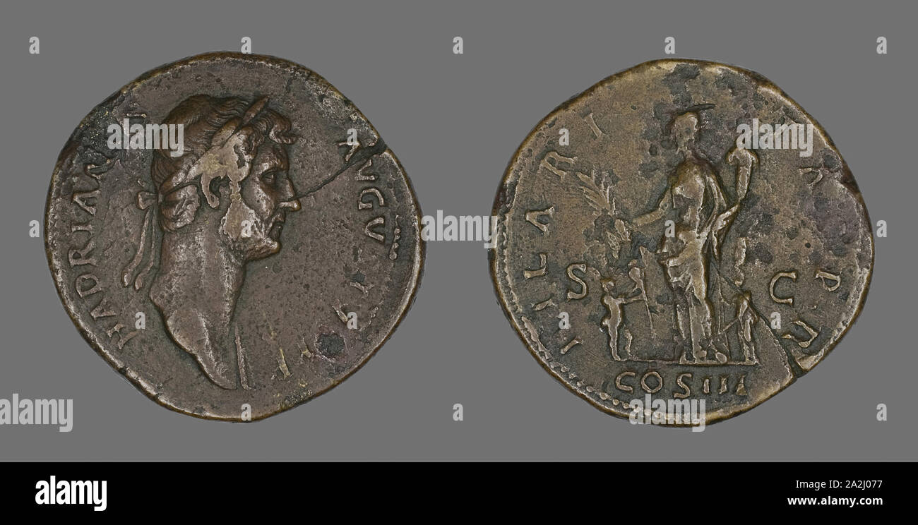 Sesterz (Münze), Kaiser Hadrian, AD 128/132, Römische, in Rom, Römische Reich, Bronze, Diam geprägt. 3.4 cm, 23.39 g Stockfoto