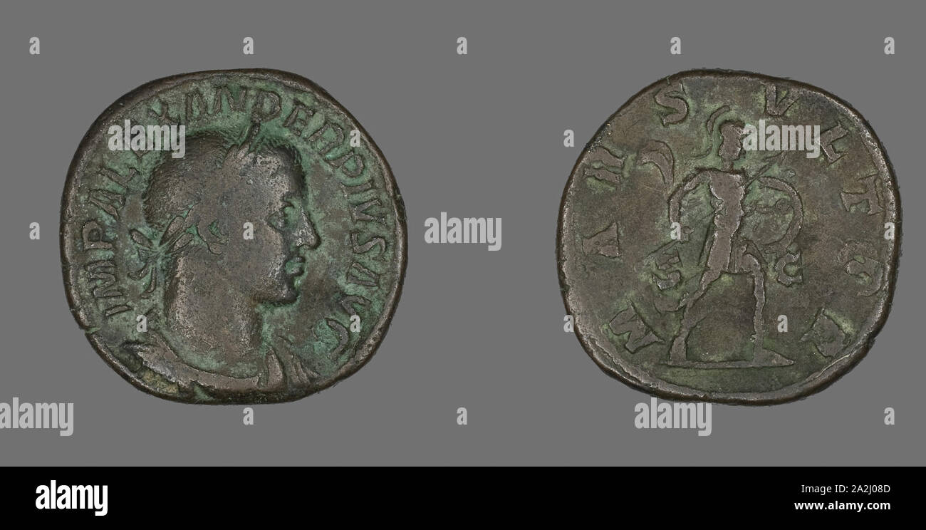 Sesterz (Münze) Darstellung von Kaiser Severus Alexander, AD 231/235, Römische, in Rom, Römische Reich, Bronze, Diam geprägt. 3.1 cm, 20.77 g Stockfoto