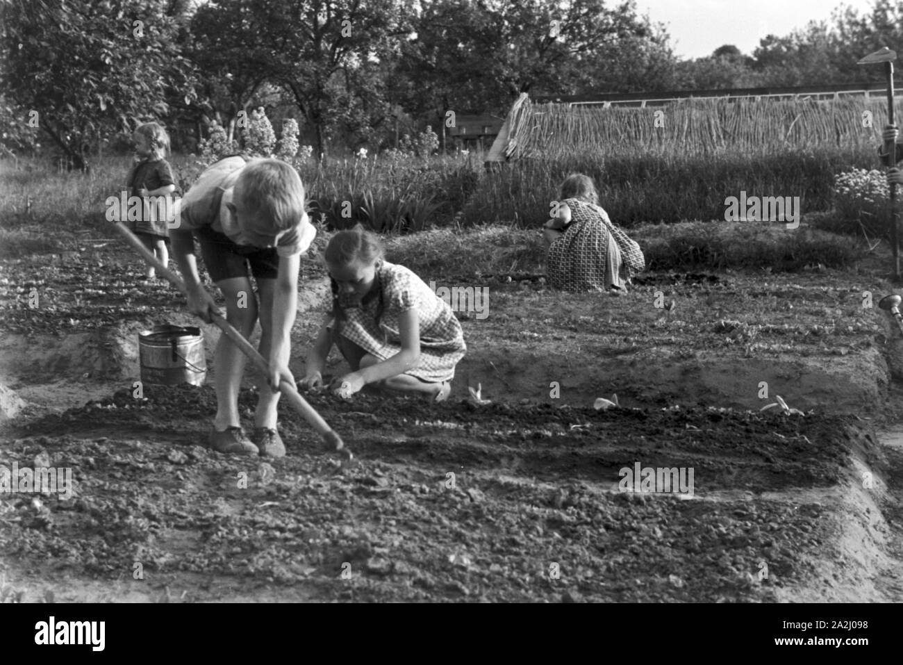 Unterricht im Freien an der von Adolf Reichwein geleiteten Landschule in Tiefensee, Deutschland 1930er Jahre. Outdoor Kategorien in der ländlichen Schule in Tiefensee von Adolf Reichwein, Deutschland 1930. Stockfoto