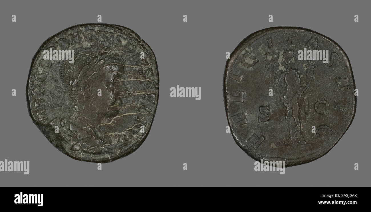 Sesterz (Münze) porträtiert Kaisers Gordianus, AD 238/244, Römische, Römisches Reich, Bronze, Diam. 3.1 cm, used g Stockfoto