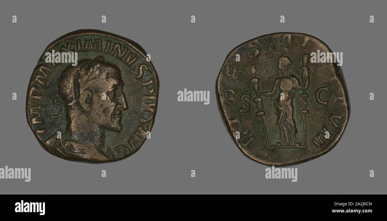 Sesterz (Münze) porträtiert Kaiser Maximinus, AD 235/236, Römische, in Rom, Römische Reich, Bronze, Diam geprägt. 2,9 cm, 21.29 g Stockfoto