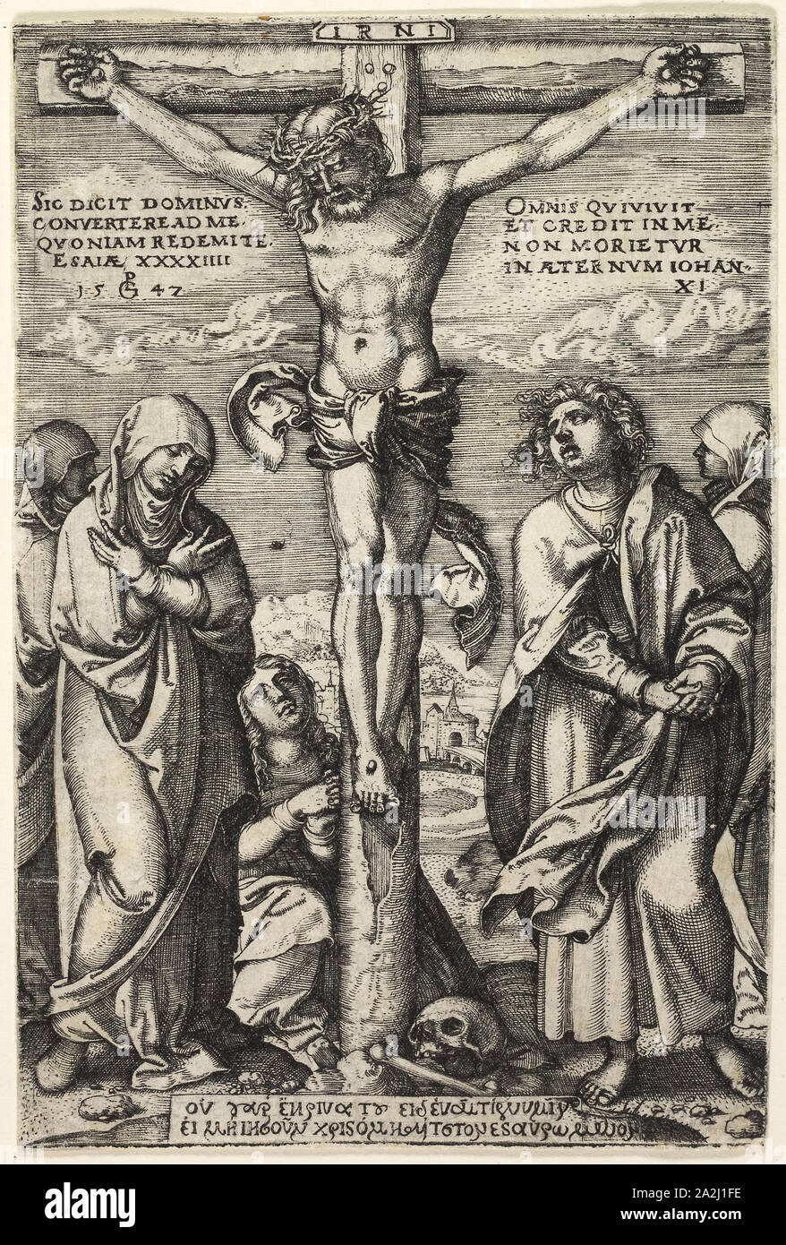 Kreuzigung, 1547, Georg Pencz, Deutsch, C. 1500-1550, Deutschland, Gravur in Schwarz auf Elfenbein Papier, 117 x 78 mm (Blatt festgelegt Stockfoto