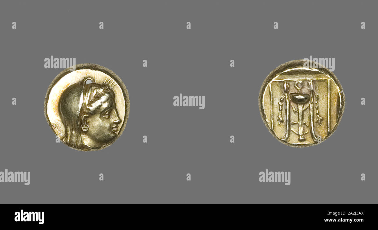 Hecta (Münze), die die Göttin Demeter, 400/350 v. Chr., griechischer, in Lesbos geprägt, vermutlich Mytilene, Griechenland, Elektron, Diam. 1,1 cm, 2,54 g Stockfoto Hecta (Münze), die die Göttin Demeter, 400/350 v. Chr., griechischer, in Lesbos geprägt, vermutlich Mytilene, Griechenland, Elektron, Diam. 1,1 cm, 2,54 g Stockfoto