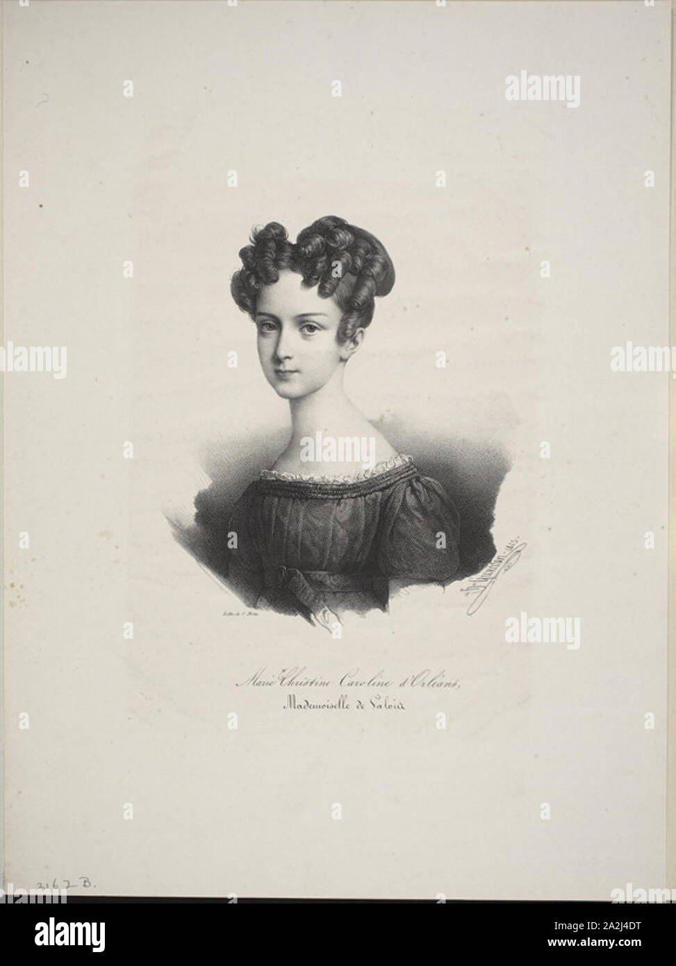 Marie Christine Caroline d'Orléans, Mademoiselle de Valois, 1825, Pierre Louis Henri Grévedon, Französisch, 1776-1860, Frankreich, Lithographie in Schwarz auf Elfenbein webte Papier, 213 × 187 mm (Bild), 455 × 335 mm (Blatt Stockfoto