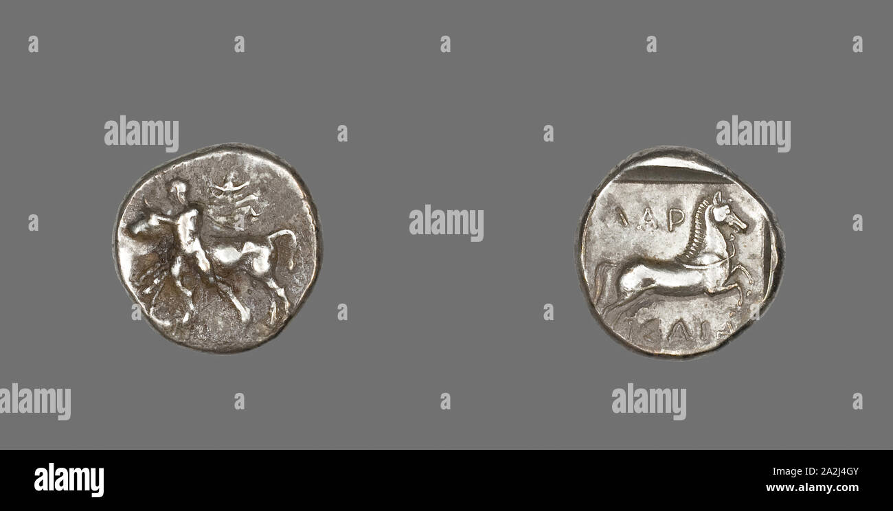 Drachm (Münze), thessalos Holding ein Stier, 435/400 v. Chr., Griechischer, Lárisa, Silber, Durchm. 1,9 cm, 6.11 g Stockfoto