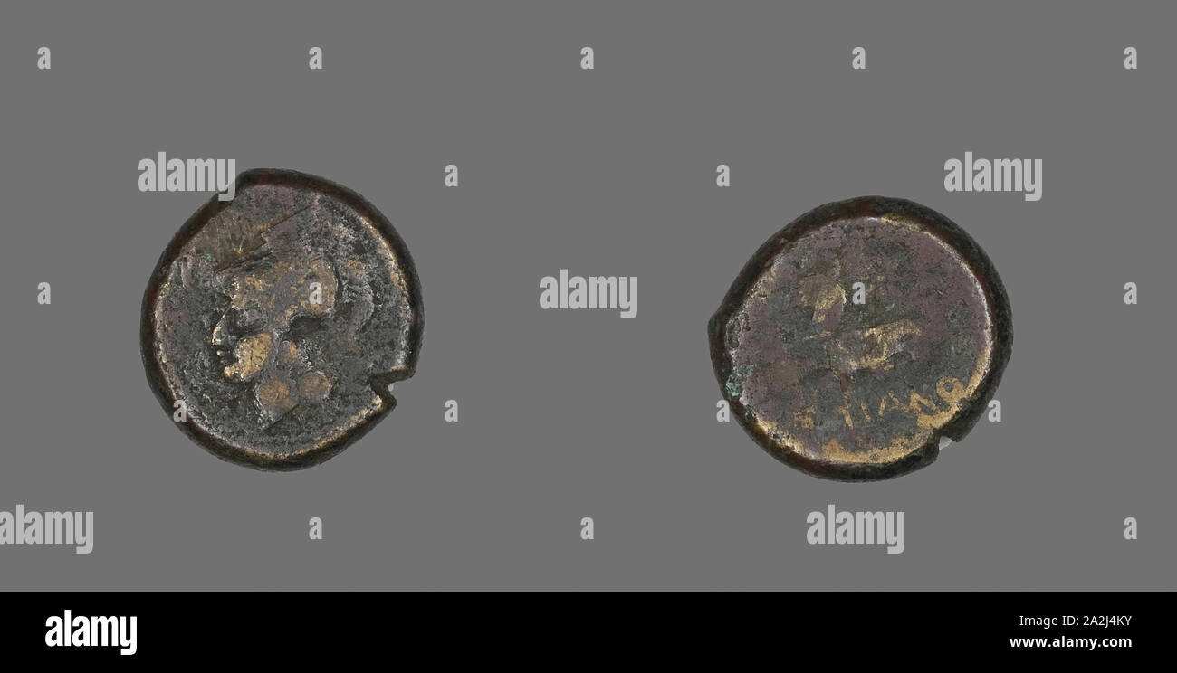 Münze mit der Darstellung der Göttin Athene, um 300/268 v. Chr., Griechisch, Griechenland, Bronze, Diam. 2 cm, 7,44 g Stockfoto