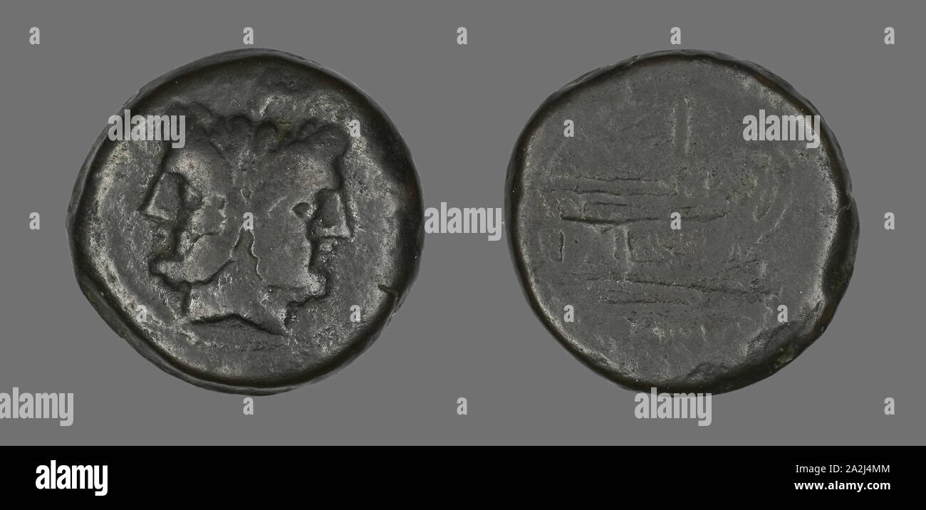 Münze Darstellung einer Janusköpfigen Kopf, um 211/208 v. Chr., Römische, in Rom, Römische Reich, Bronze, Diam geprägt. 3,7 cm, 44,17 g Stockfoto