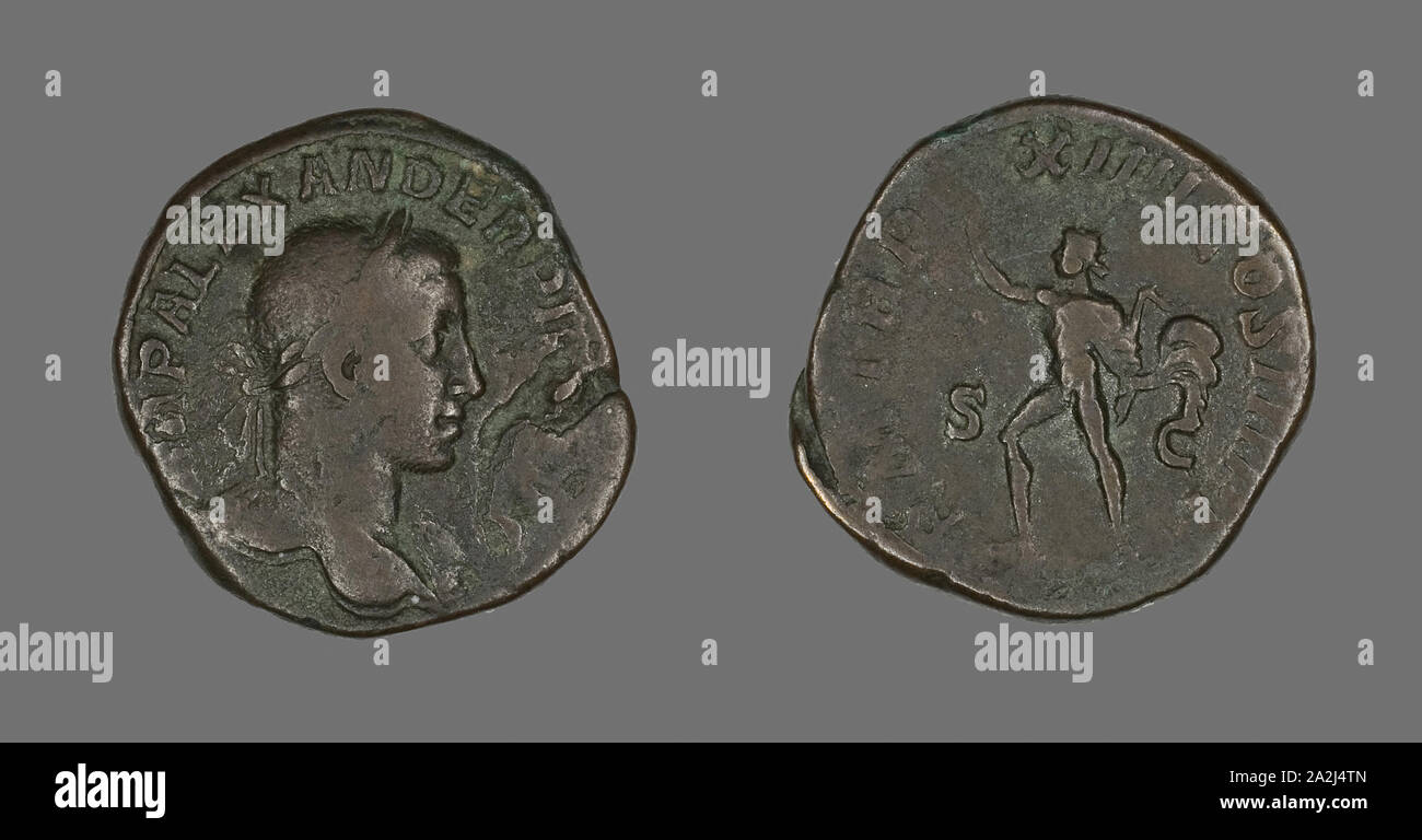 Münze Darstellung Kaiser Severus Alexander, AD 235, Römische, Römisches Reich, Bronze, Diam. 3.1 cm, 22,23 g Stockfoto