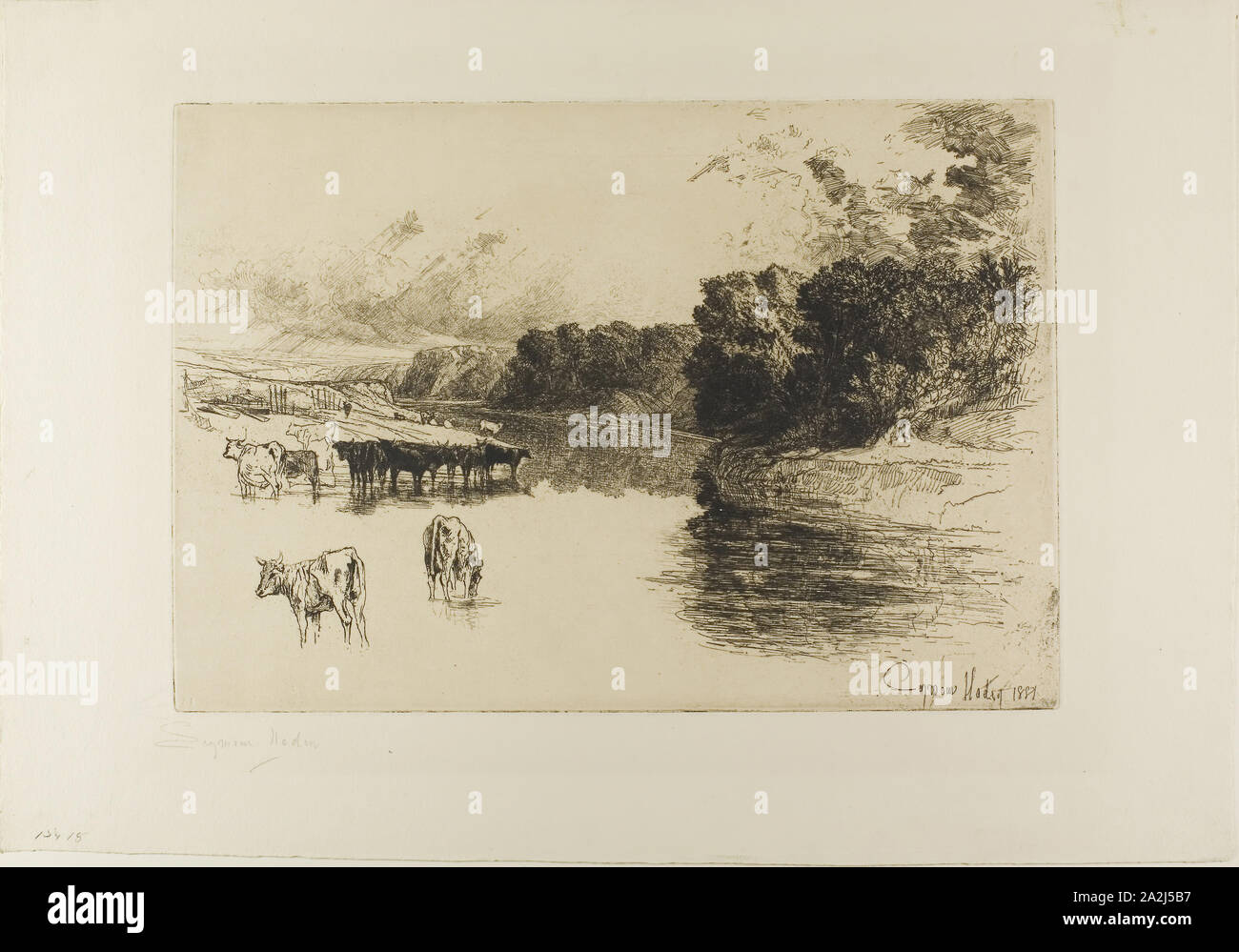 Ein Lancashire Fluss, 1881, Francis Seymour Haden, Englisch, 1818-1910, England, Ätzung auf Creme webte Papier, 280 × 405 mm (Bild/Platte), 397 × 567 mm (Blatt Stockfoto