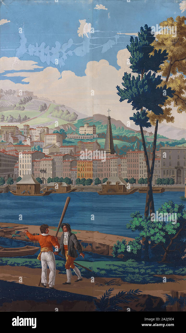 Zwei Panels: Im Blick auf Lyon, erste Ausgabe 1821, Frankreich, Paris, Frankreich, Block - gedruckt, Farbe auf Papier, 170,2 × 103,5 cm (67 × 40 cm Stockfoto