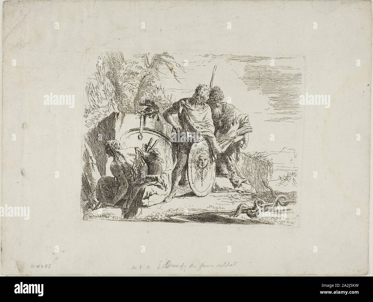 Der Astrologe und der junge Soldat, von Capricci, 1740/50, Giambattista Tiepolo, Italienisch, 1696-1770, Italien, Ätzung auf Papier, 140 x 180 mm Stockfoto