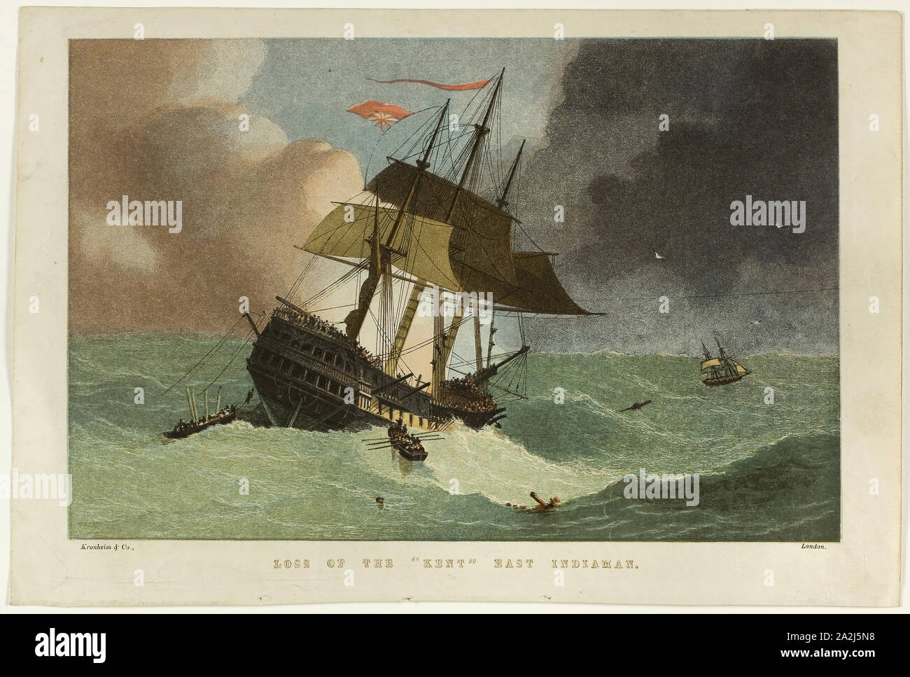 Verlust der Kent, East Indiaman, n.d., durch Kronheim&Company, Englisch, 19. Jahrhundert, London, Tiefdruck Veröffentlicht mit Farb Holzschnitt (Baxter), auf Papier Stockfoto