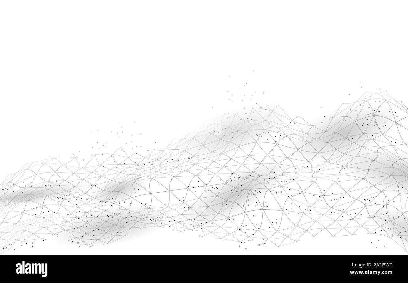 Abstrakt digital Landschaft 3D blauer Hintergrund. Konzept der Datenanalyse für den Informationscodefluss. Moderner Grid Mesh Scape Partikel verbunden Punkte Vektor Stock Vektor