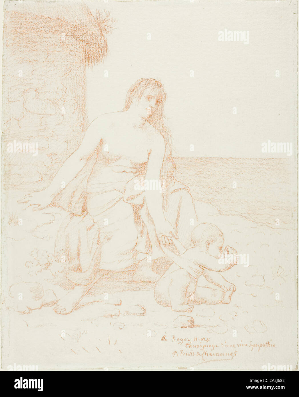 Fisherman's Familie, C. 1883, Pierre Puvis de Chavannes, Französisch, 1824-1898, Frankreich, Rote Kreide auf Elfenbein webte Papier, 208 × 249 mm. Stockfoto