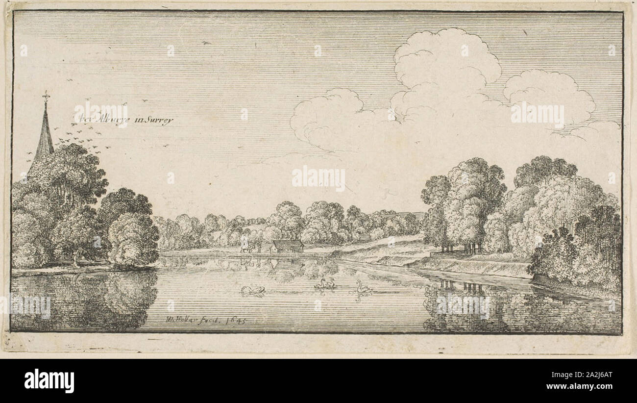 Albury, 1645, Wenzel Hollar, Tschechisch, 1607-1677, Böhmen, Ätzung auf Elfenbein Bütten, 89 x 158 mm (Platte/Blatt Stockfoto