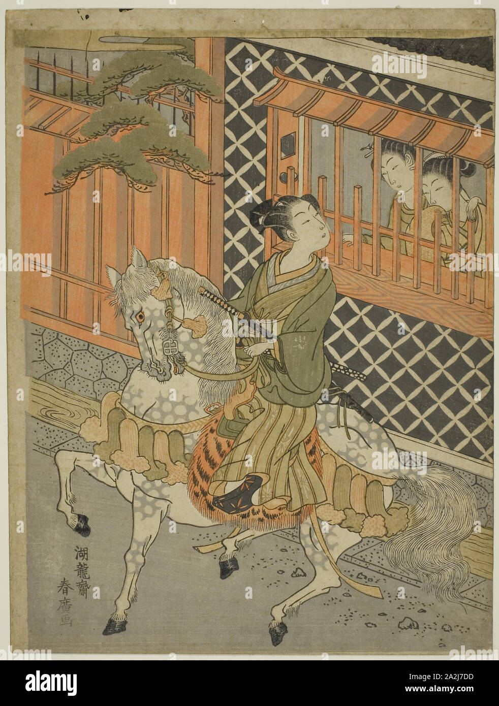 Junge Samurai auf dem Pferd, C. 1769/70, Isoda Koryusai, Japanisch, 1735-1790, Japan, Farbe holzschnitt, chuban, 11 3/8 x 8 1/4 Zoll Stockfoto