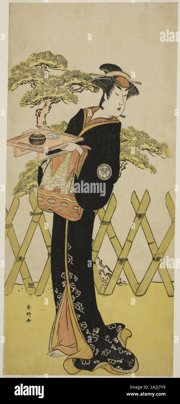 Der Schauspieler Segawa Tomisaburo II. als Dame Masago (masago Gozen) (?) im Spiel Genji Saiko Kogane keine Tachibana (?), die sich an den Ichimura Theater (?) im elften Monat, 1788 ausgeführt (?), C. 1788, Katsukawa Shunko I, Japanisch, 1743-1812, Japan, Farbe holzschnitt, hosoban, aus einem mit mehreren Blättern Zusammensetzung (?), 32,1 x 14,5 cm (12 5/8 x 5 11/16 in Stockfoto