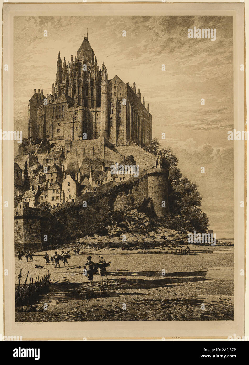 Mont Saint-Michel, 1882, Axel Herman Haig, Schwedisch, 1983, Schweden, Radierung in Schwarz auf dem Papier Stockfoto