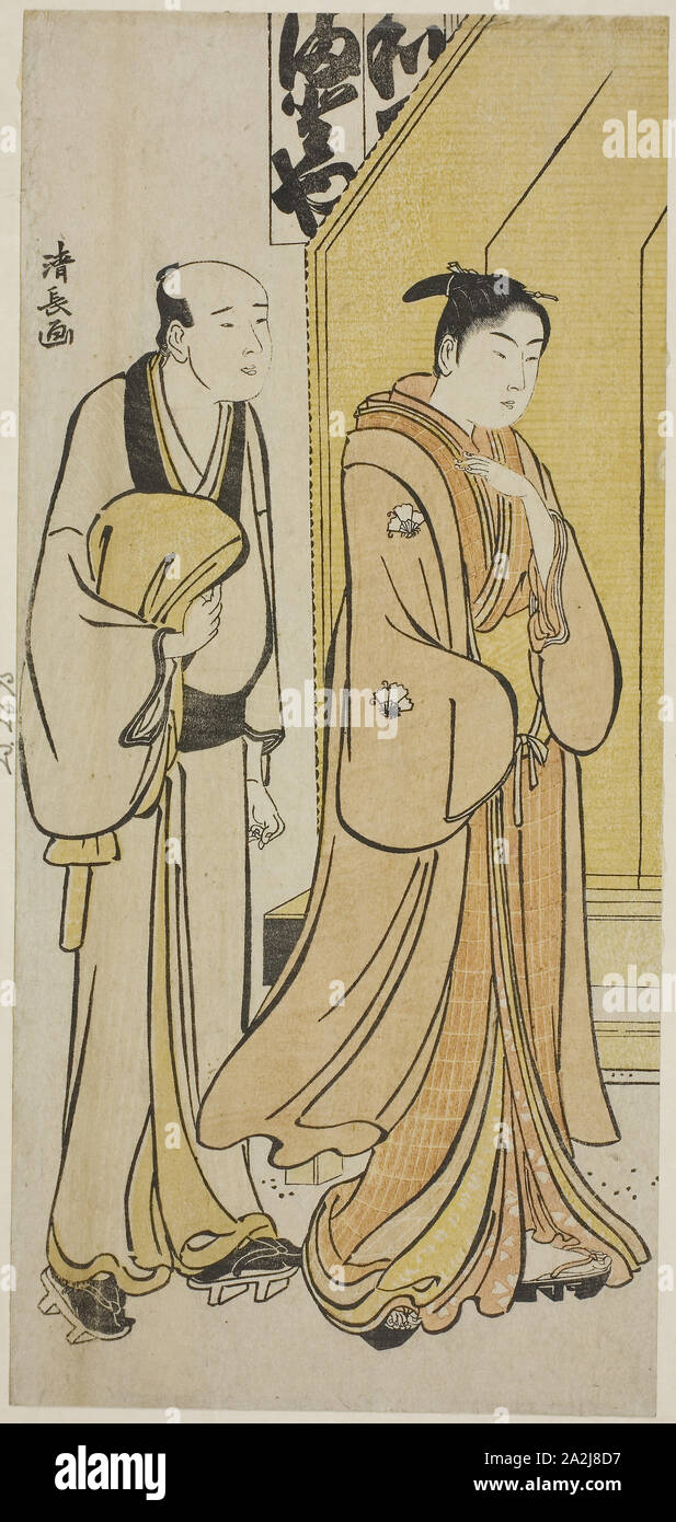 Der Schauspieler Iwai Hanshiro IV. und seine Assistenten, von einer unbetitelten Serie von Drucken Akteure im privaten Leben, C. 1783, Torii Kiyonaga, Japanisch, 1752-1815, Japan, Farbe holzschnitt, hosoban, 30,8 x 14,2 cm Stockfoto