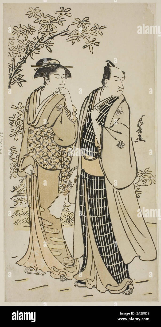 Der Schauspieler Ichikawa Monnosuke II. und seine Frau, von einer unbetitelten Serie von Drucken Akteure im privaten Leben, C. 1783, Torii Kiyonaga, Japanisch, 1752-1815, Japan, Farbe holzschnitt, hosoban, 30,4 x 15,7 cm Stockfoto