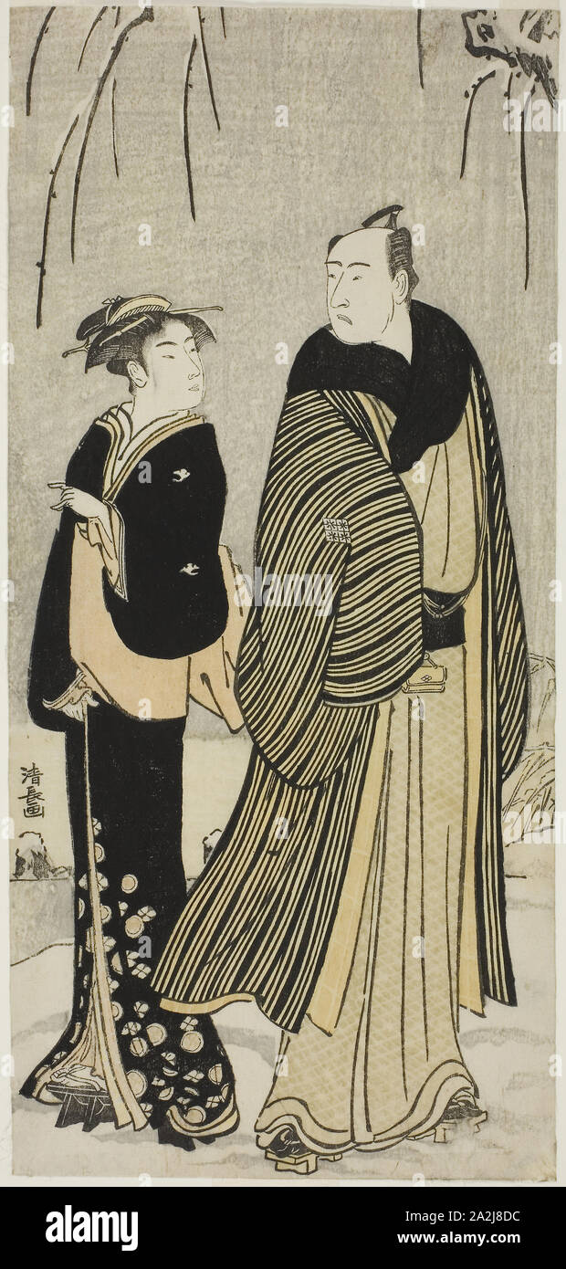 Der Schauspieler Matsumoto Koshiro IV und einer Geisha, von einer unbetitelten Serie von Drucken Akteure im privaten Leben, C. 1783, Torii Kiyonaga, Japanisch, 1752-1815, Japan, Farbe holzschnitt, hosoban, 30,5 x 14,2 cm Stockfoto