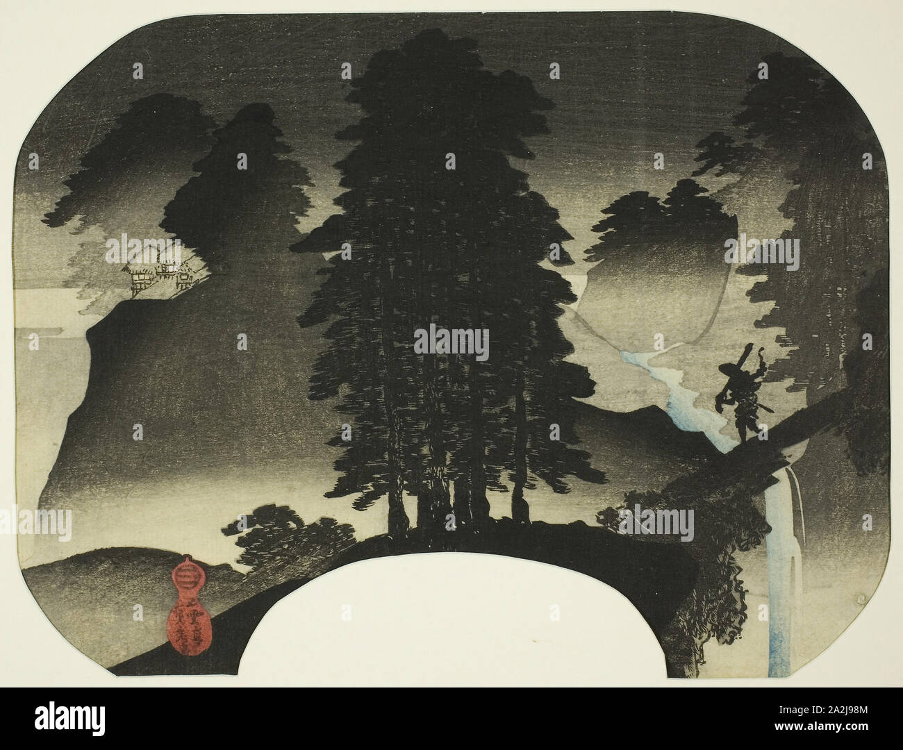 Landschaft (sansui), Um 1840, Utagawa Sadahide, Japanisch, 1807-1873, Japan, Farbe holzschnitt, uchiwa - e, 21,9 x 28,8 cm Stockfoto