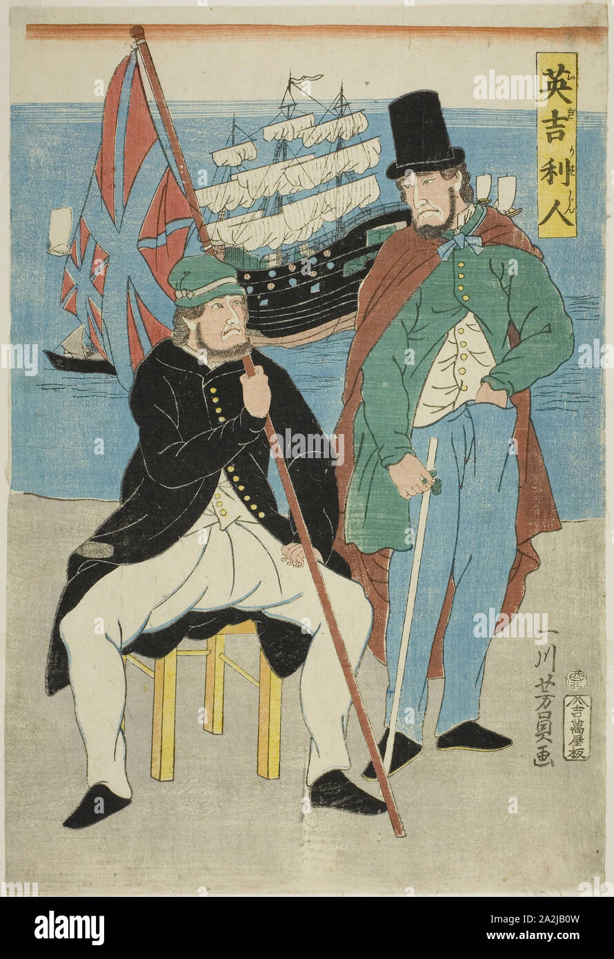 Engländer (Igirisujin), 1861, Utagawa Yoshikazu, Japanisch, Aktive c. 1850 - 70, Japan, Farbe holzschnitt, Oban Stockfoto