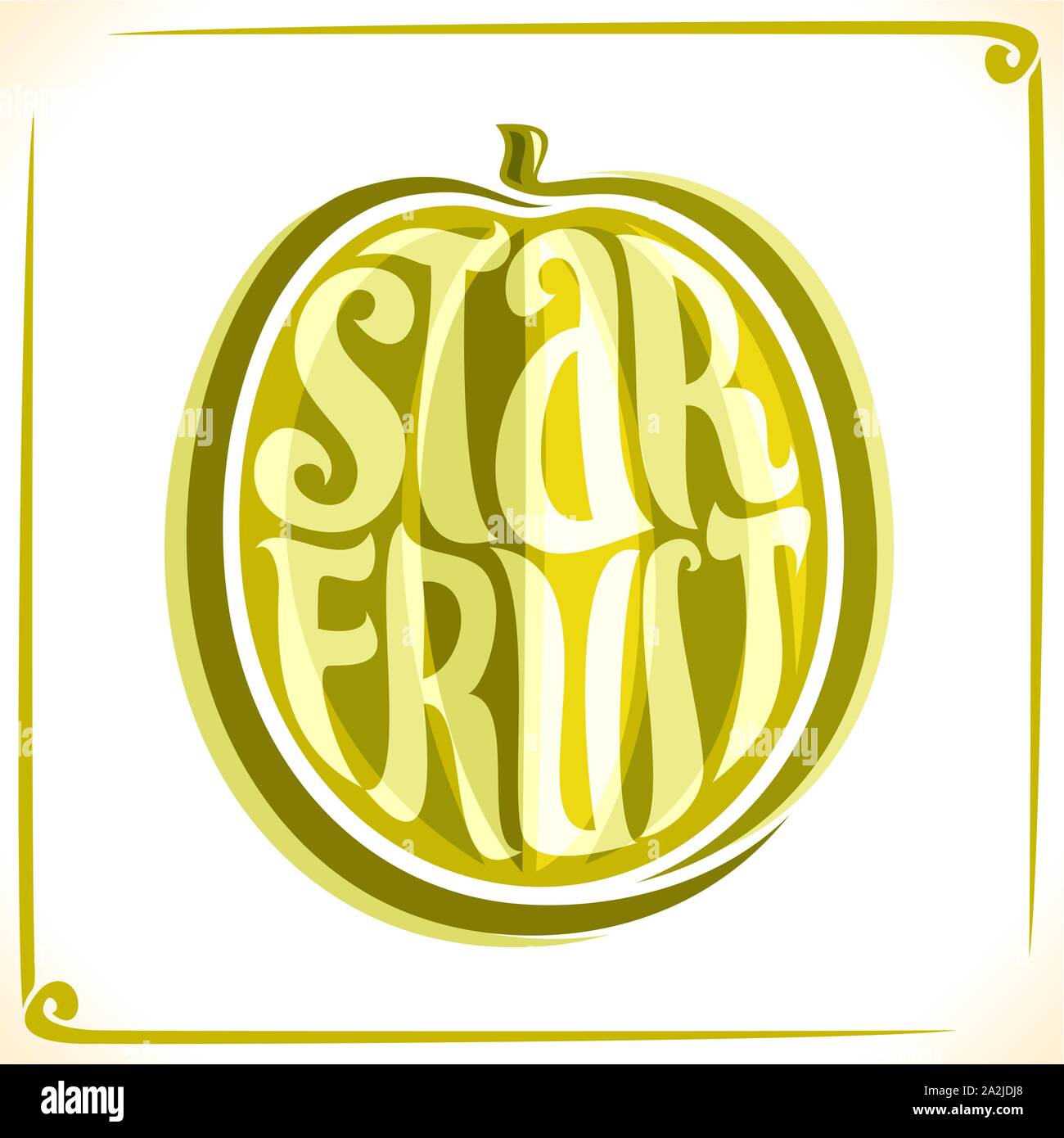 Vektor logo für Starfruit, Label mit einem ganzen Paket von carambola Für frischen Saft oder thailändische Dessert, Preis mit Original font für Word starfruit Stock Vektor