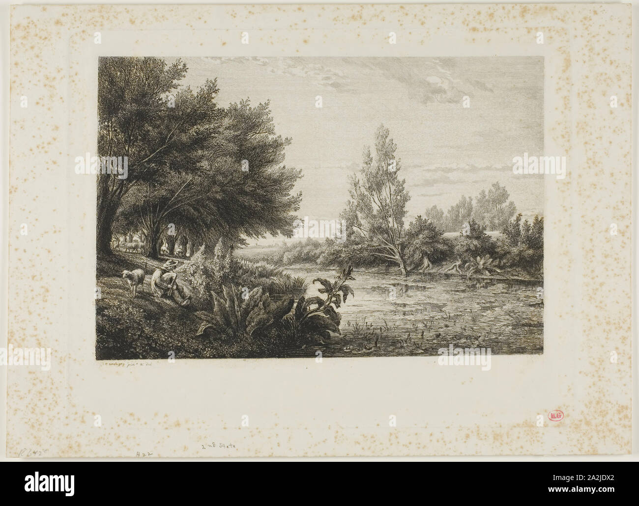 In der Nähe von Choisy-le-Roi, 1843, Charles François Daubigny, Französisch, 1817-1878, Frankreich, Ätzung auf Elfenbein webte Papier, 165 × 247 mm (Bild), 220 x 278 mm (Platte), 249 × 344 mm (Blatt Stockfoto