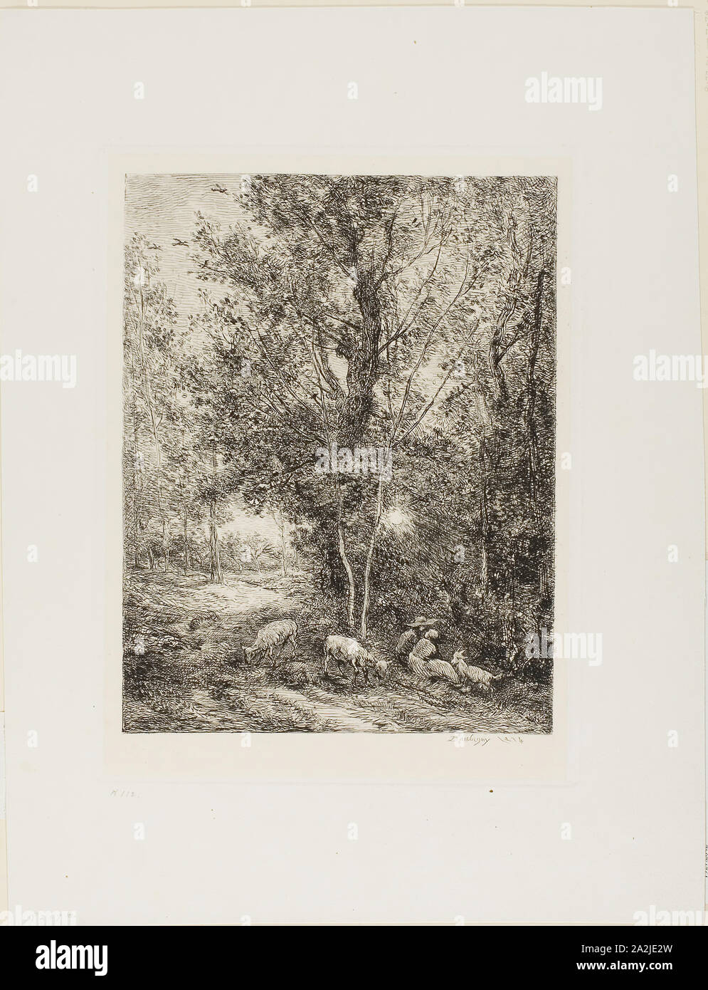 Die Hirten und die Schäferin, 1874, Charles François Daubigny, Französisch, 1817-1878, Frankreich, Ätzung auf Papier, 254 x 195 mm Stockfoto