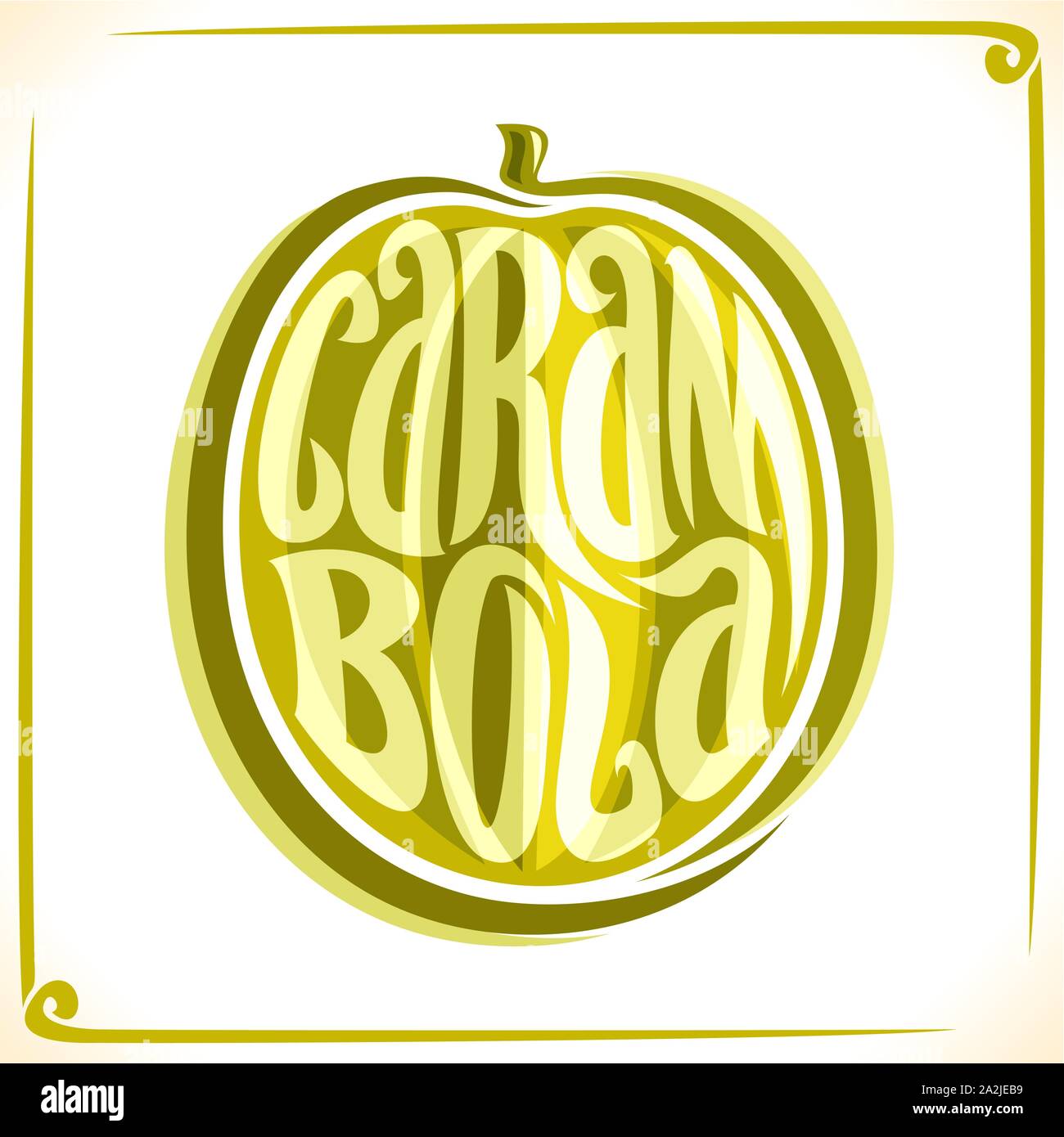 Vektor logo für Karambole, sternfrucht Label mit einem ganzen Paket von frischen Saft oder thailändisches Dessert, Preis mit Original font für Word karambolen Stock Vektor