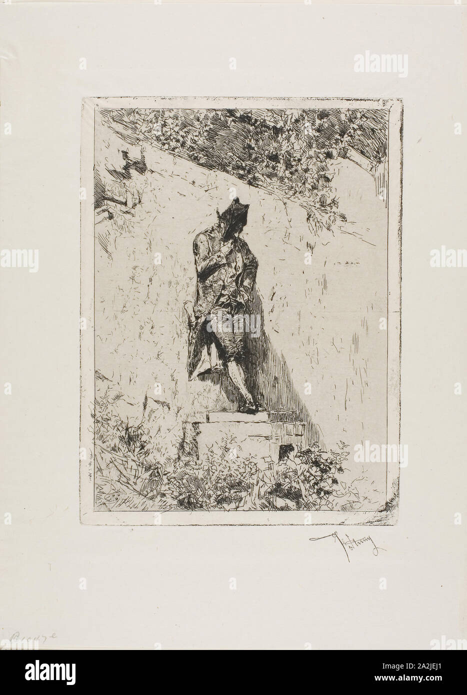 Meditation, n.d., Mariano José María Bernardo Fortuny y Carbó, Spanisch, 1838-1874, Spanien, Ätzung auf Papier, 215 x 160 mm Stockfoto