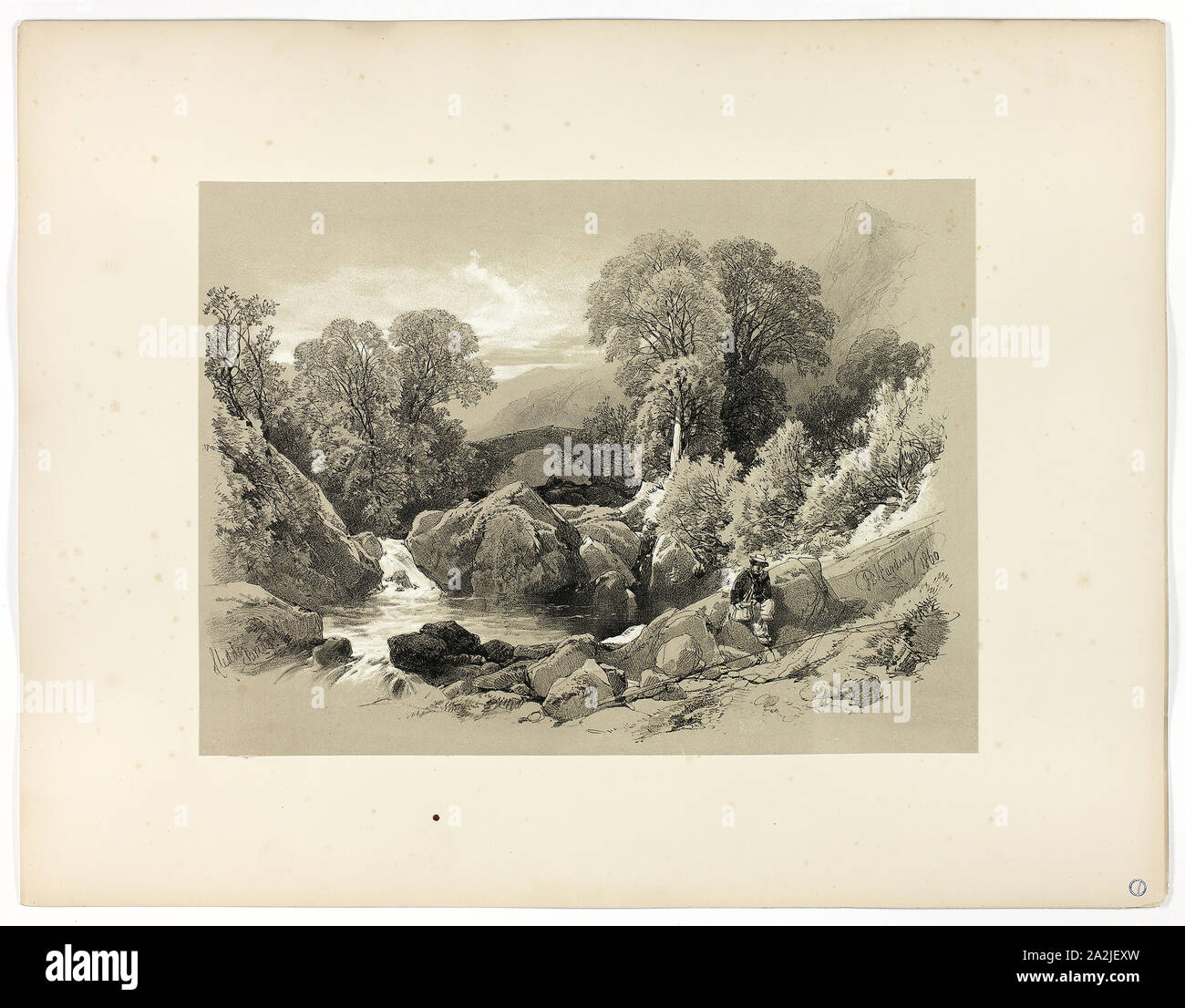 Sledde Bridge, von malerischen Auswahlen 1860, James Duffield Harding, (Englisch, 1798-1863), von W. Kent und Co., England, Lithographie auf Papier veröffentlicht, 280 × 380 mm (Bild, Primary Support), 430 × 560 mm (sekundäre Unterstützung Stockfoto