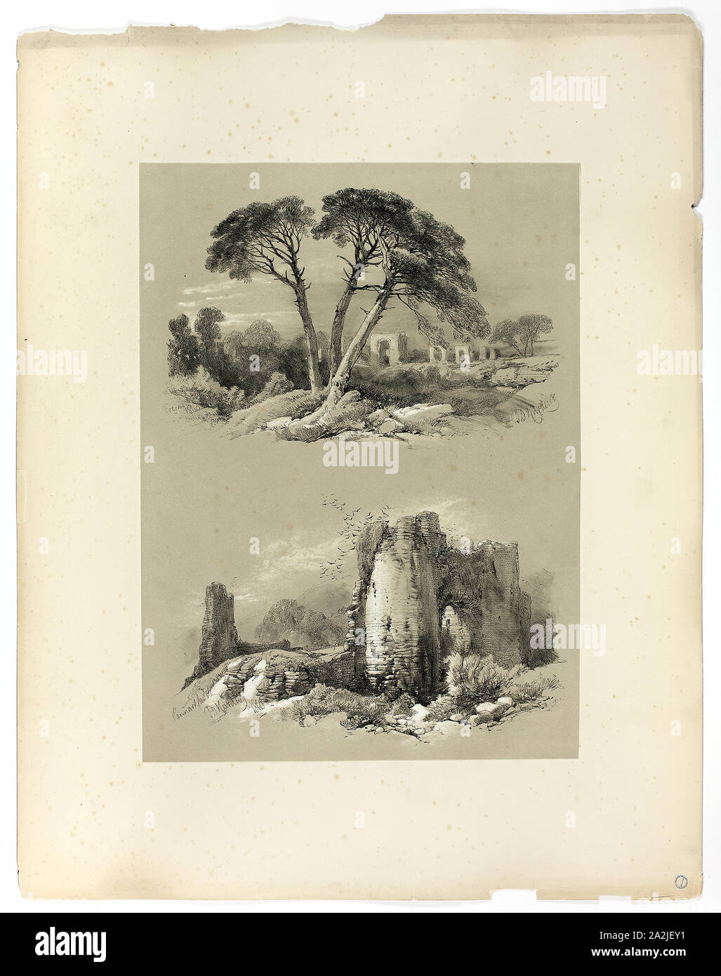 Frejus und Pennard Schloss, von malerischen Auswahlen 1860, James Duffield Harding, (Englisch, 1798-1863), von W. Kent und Co., England, Lithographie auf Papier veröffentlicht, 380 × 275 mm (Primary Support), 560 × 430 mm (sekundäre Unterstützung Stockfoto