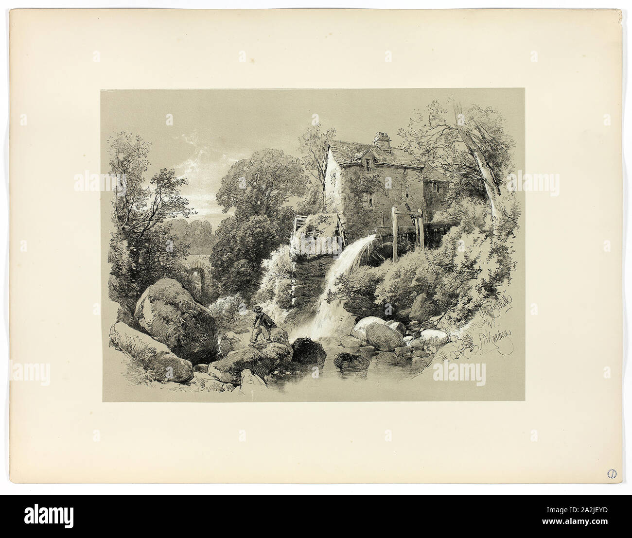 Pandy Mühle, von malerischen Auswahlen, C. 1859 - 60, James Duffield Harding, (Englisch, 1798-1863), von W. Kent und Co., England, Lithographie auf Papier veröffentlicht, 430 × 560 mm (sekundäre Unterstützung Stockfoto