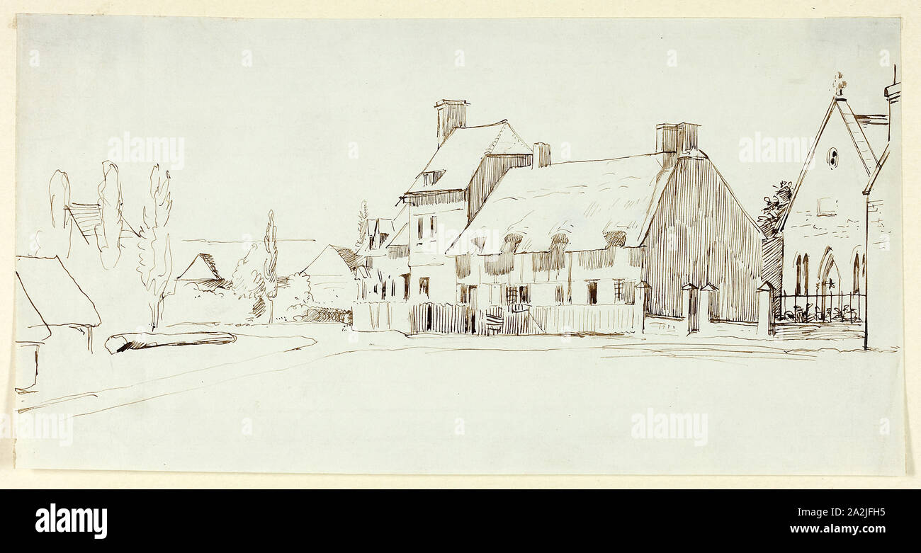 Die Dorfkirche, n.d., Henry Stacy Marks, Englisch, 1829-1898, England, Pen und braune Tusche auf Elfenbein webte Papier Stockfoto