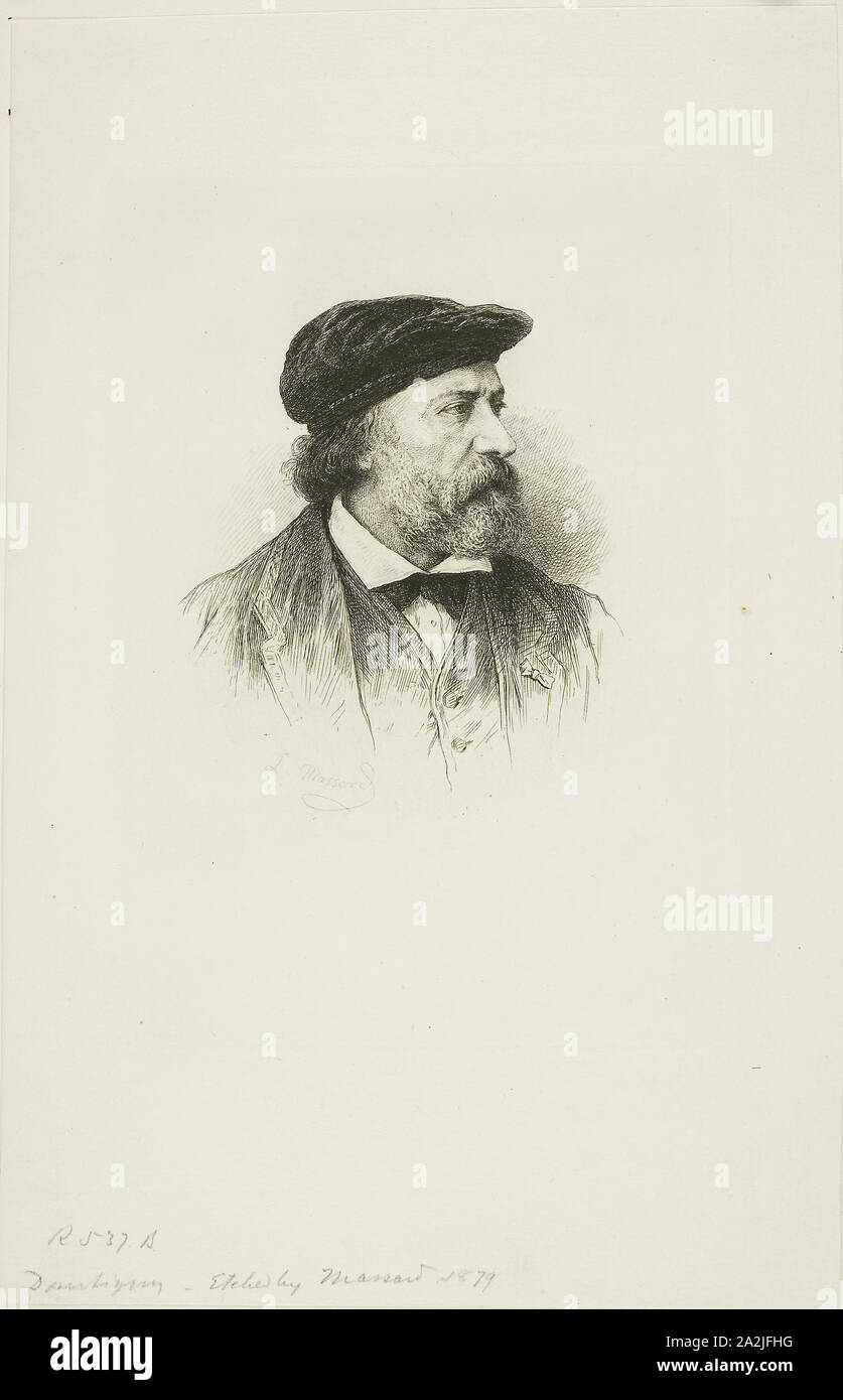 Portrait von Daubigny 1879 Léopold Massard, Französisch, 1812-1889, Frankreich, Côte d'Ivoire Radierung auf Bütten, 90 x 82 mm (Bild), 160 × 113 mm (Platte), 235 × 153 mm (Blatt Stockfoto