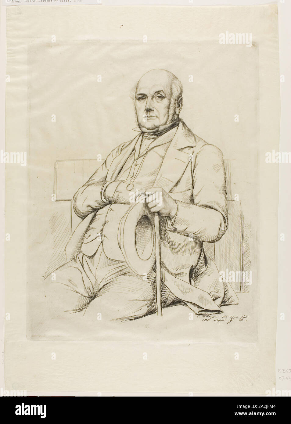 Portrait von Casimir Le Conte, 1856, Charles Meryon (Französisch, 1821-1868), nach Gustave Clarence Rodolphe Boulanger (Französisch, 1824-1888), Frankreich, Ätzung auf Elfenbein webte pergament Papier, 331 × 257 mm (Bild), 331 x 257 mm (Platte), 430 × 303 mm (Blatt Stockfoto