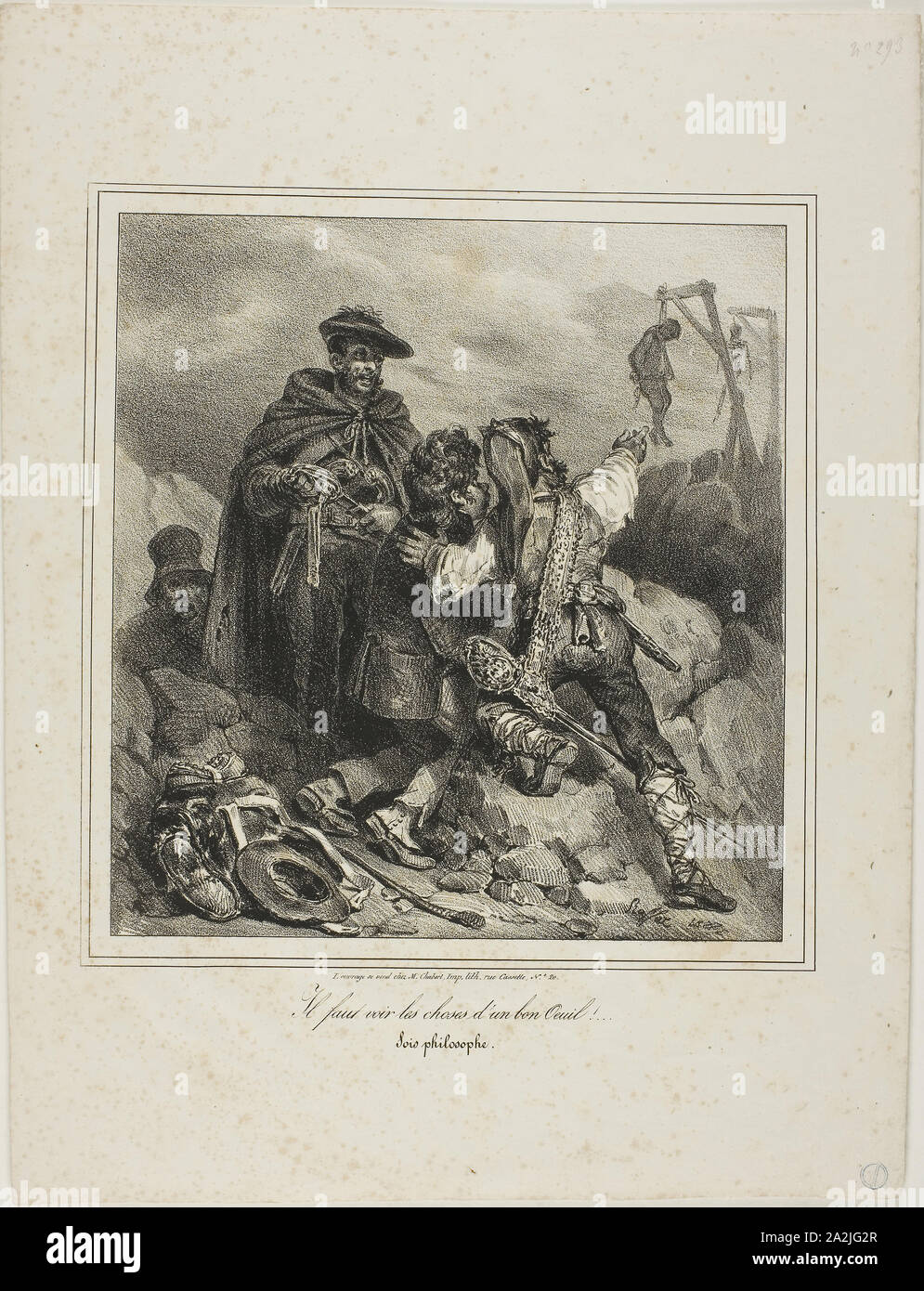 Er muss sehen, die Dinge positiv!, 1828, Denis Auguste Marie Raffet, Französisch, 1804-1860, Frankreich, Lithographie in Schwarz auf Elfenbein webte Papier, 213 x 200 mm (Bild), 353 × 271 mm (Blatt Stockfoto