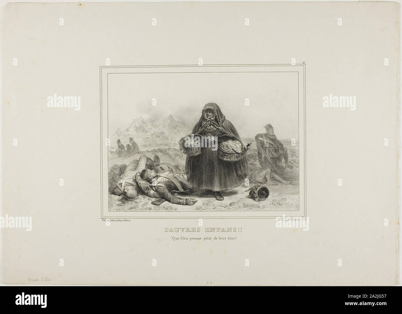 Arme Kinder!! Möge Gott Erbarmen mit ihren Seelen!, 1834, Denis Auguste Marie Raffet (Französisch, 1804-1860), das von Chez Gihaut Frères gedruckt (Französisch, 19. Jahrhundert), Frankreich, Lithographie in Schwarz auf Elfenbein webte Papier, 140 × 194 mm (Bild), 288 × 406 mm (Blatt Stockfoto