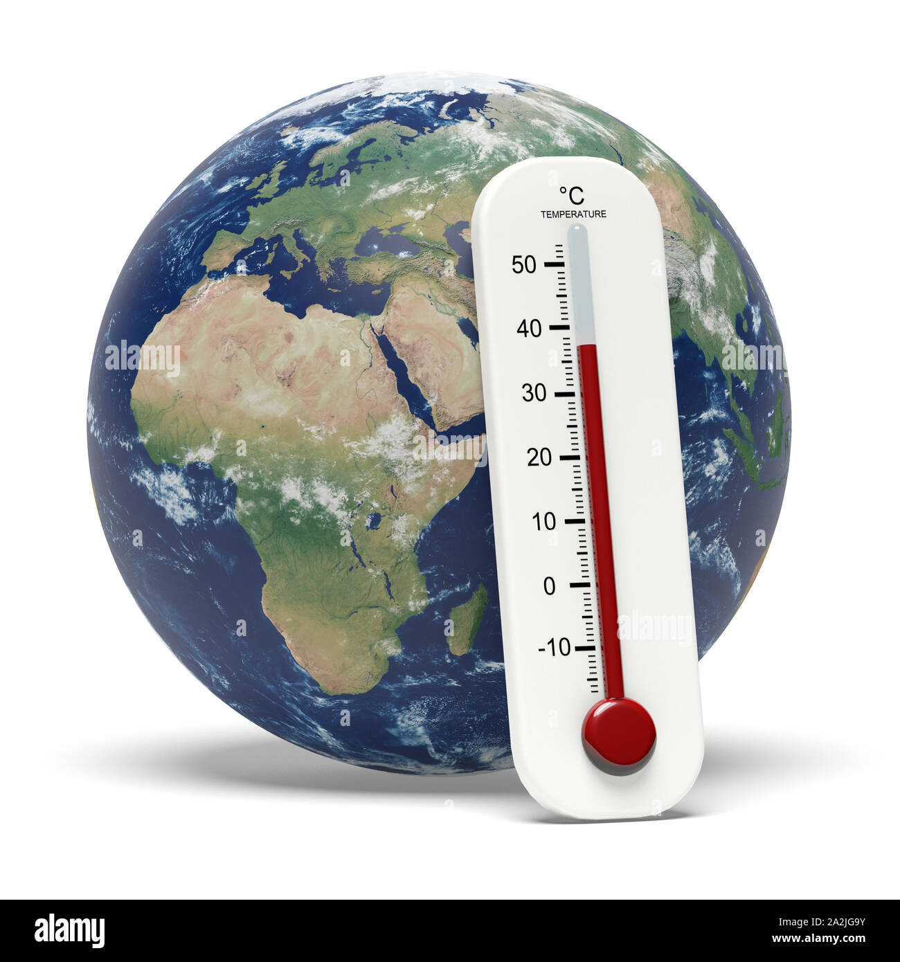 Erde mit Thermometer globale Erwärmung Konzept Stockfoto