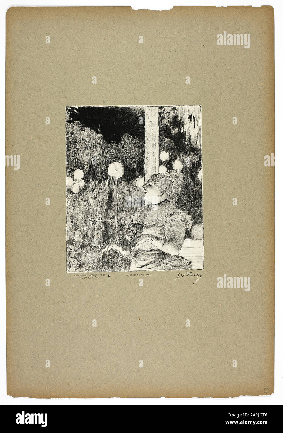 Thérésa Valdon, singen die 'Song des Hundes', 1889-90, Georges-William Thornley (Französisch, 1857-1935), nach Edgar Degas (Französisch, 1834-1917), von Atelier Becquet (Französisch, 19. Jahrhundert), durch Boussod, Valadon, & Company (Französisch, 18.-19. Jahrhundert), Frankreich, Lithographie auf Papier gedruckt, 212 × 160 mm (Bild), 569 × 394 mm (Blatt Stockfoto