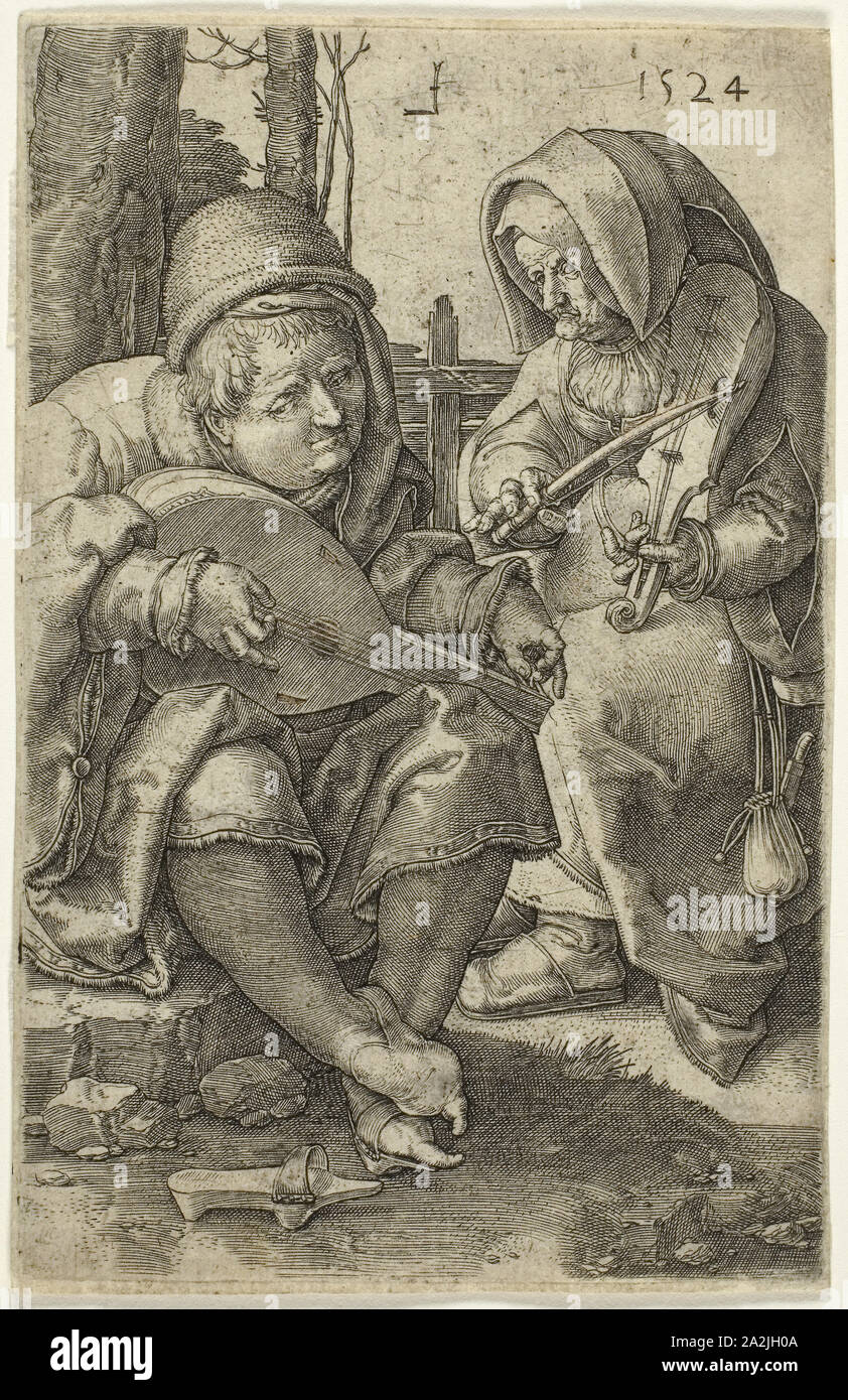 Die Musiker, 1524, Lucas van Leyden, Niederländischen, C. 1494-1533, Niederlande, Gravur in Schwarz an den cremefarbenen Papier, 117 x 75 mm (Bild/Platte), 119 x 77 mm (Blatt festgelegt Stockfoto